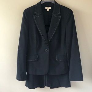 LOFT Navy Skirt Suit with White Stitch Pattern